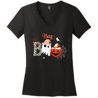 Hey Boo Funny Halloween Cute Ghost Pumpkin Women's V-Neck T-Shirt