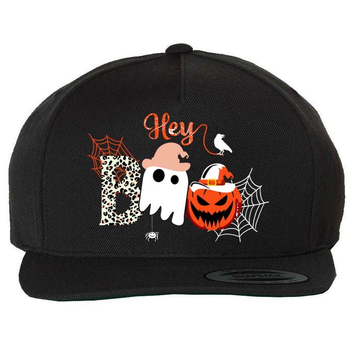 Hey Boo Funny Halloween Cute Ghost Pumpkin Wool Snapback Cap