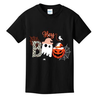 Hey Boo Funny Halloween Cute Ghost Pumpkin Kids T-Shirt