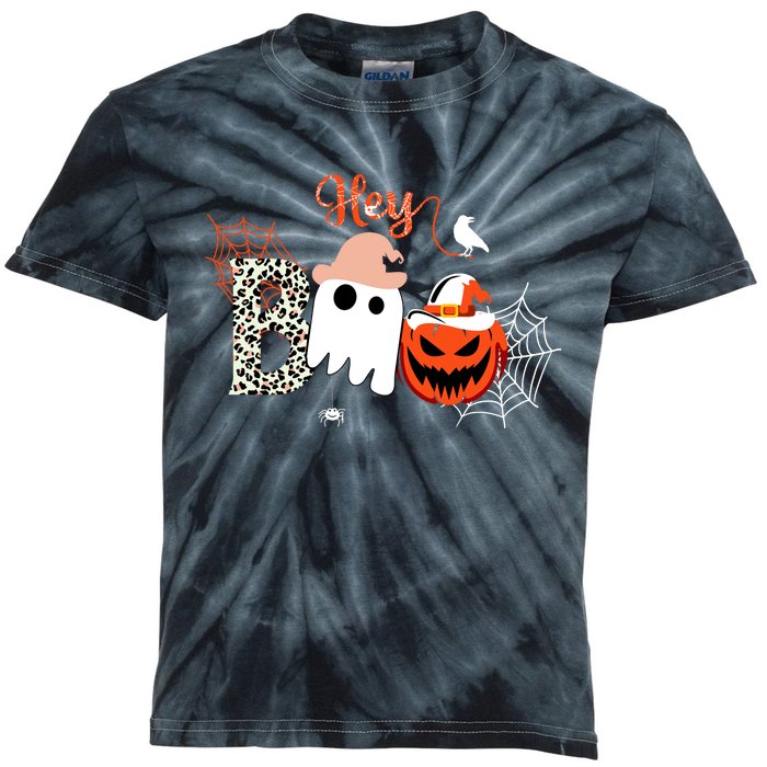 Hey Boo Funny Halloween Cute Ghost Pumpkin Kids Tie-Dye T-Shirt