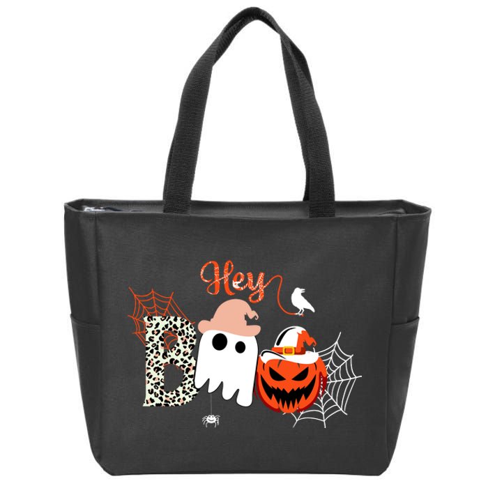 Hey Boo Funny Halloween Cute Ghost Pumpkin Zip Tote Bag