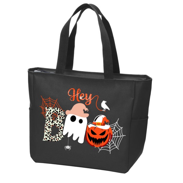 Hey Boo Funny Halloween Cute Ghost Pumpkin Zip Tote Bag