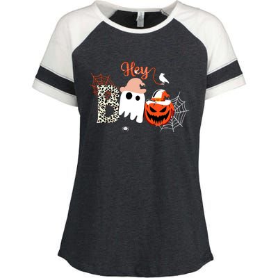 Hey Boo Funny Halloween Cute Ghost Pumpkin Enza Ladies Jersey Colorblock Tee