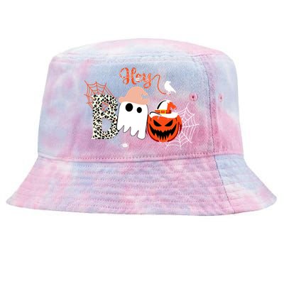 Hey Boo Funny Halloween Cute Ghost Pumpkin Tie-Dyed Bucket Hat