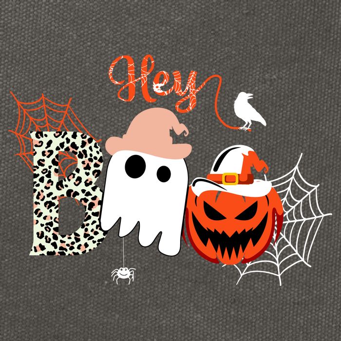 Hey Boo Funny Halloween Cute Ghost Pumpkin Cotton Canvas Backpack