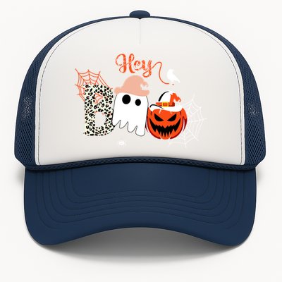 Hey Boo Funny Halloween Cute Ghost Pumpkin Trucker Hat