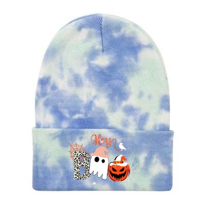 Hey Boo Funny Halloween Cute Ghost Pumpkin Tie Dye 12in Knit Beanie