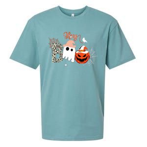 Hey Boo Funny Halloween Cute Ghost Pumpkin Sueded Cloud Jersey T-Shirt