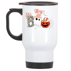 Hey Boo Funny Halloween Cute Ghost Pumpkin Stainless Steel Travel Mug