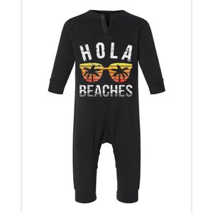 Hola Beaches Funny Beach Vacation Infant Fleece One Piece