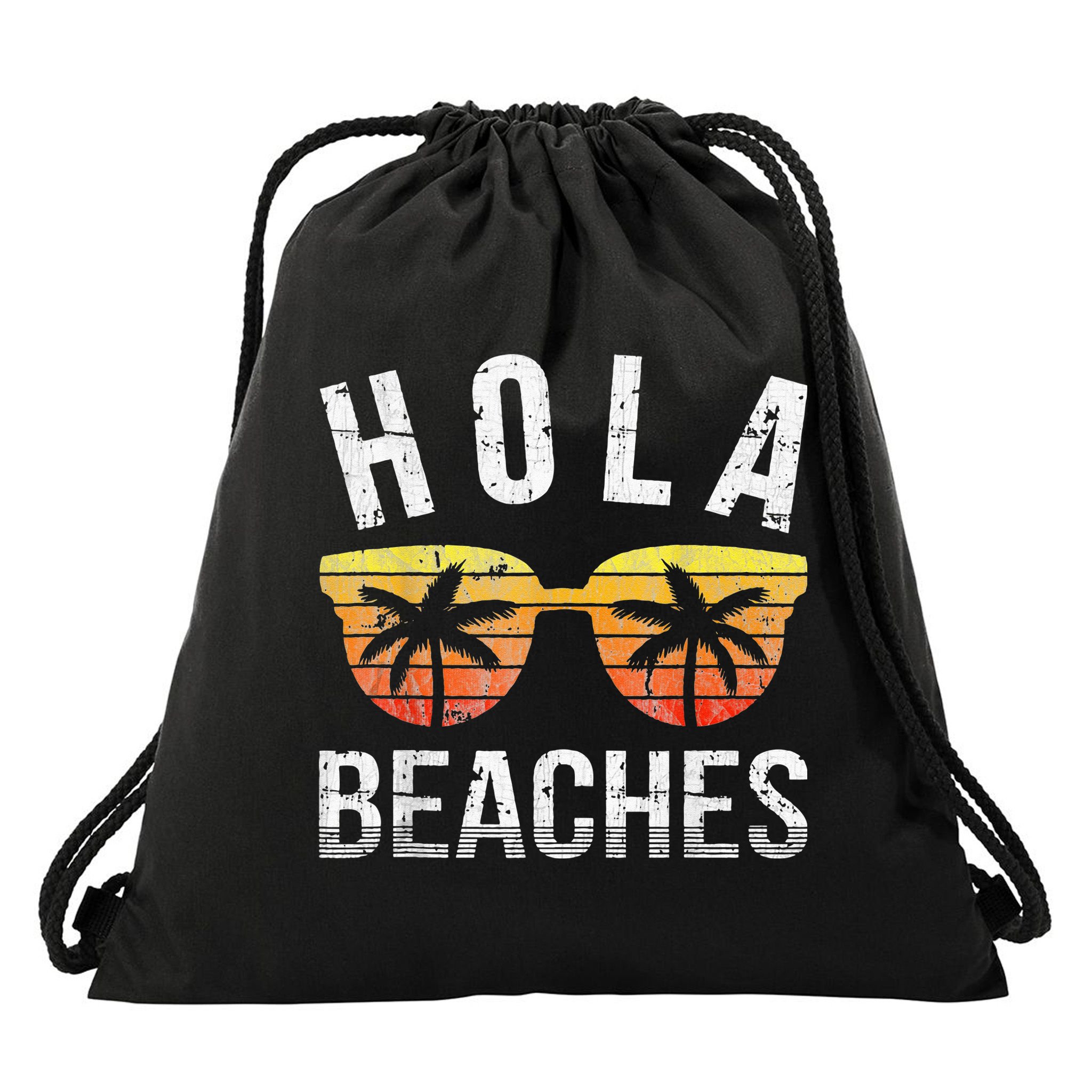 Hola Beaches Funny Beach Vacation Drawstring Bag