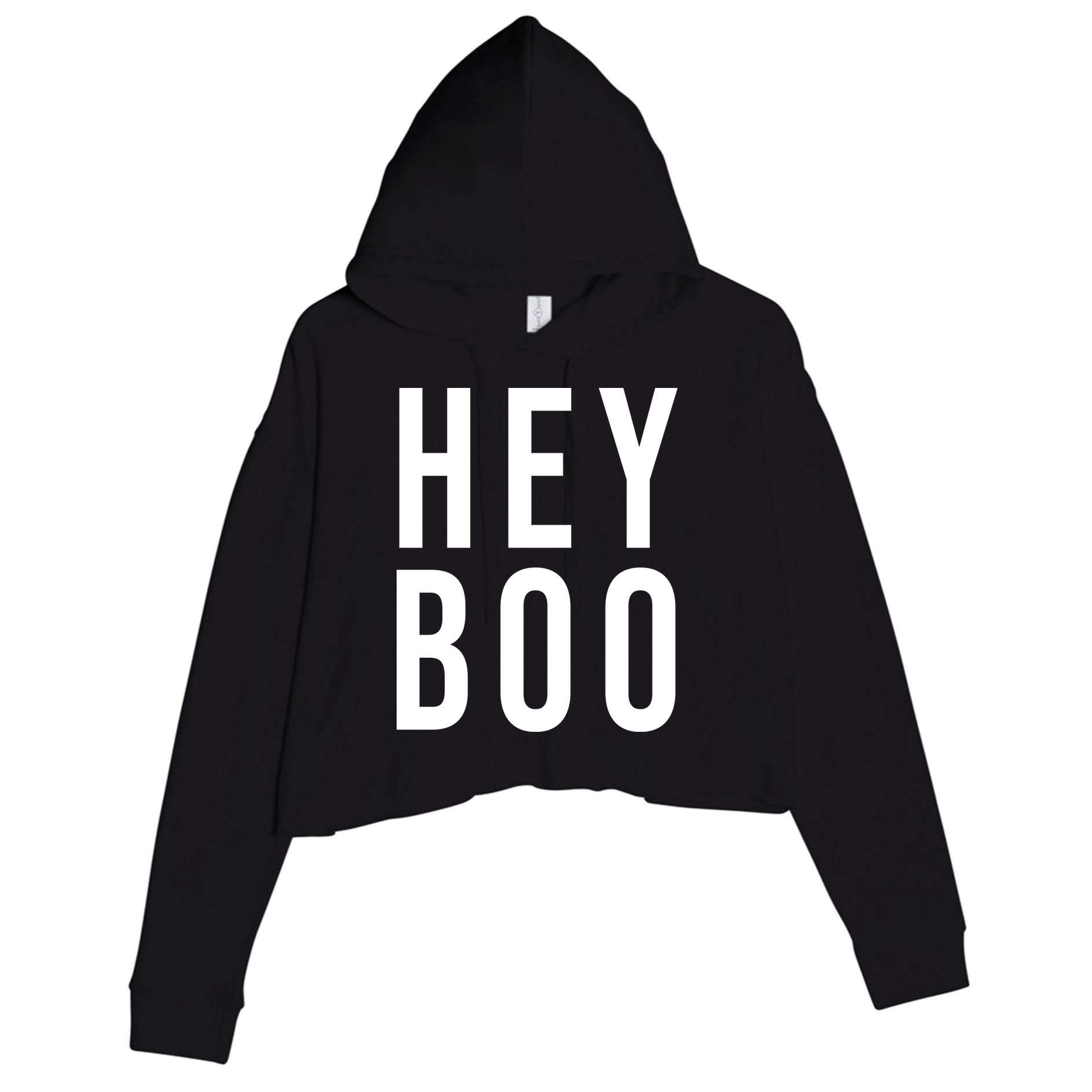 Hey Boo Funny Halloween Festive Crop Fleece Hoodie
