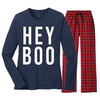 Hey Boo Funny Halloween Festive Women's Long Sleeve Flannel Pajama Set 