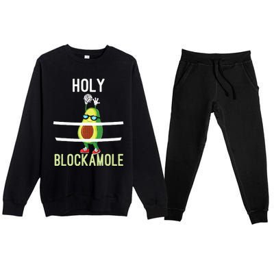 Holy Blockamole Funny Volleyball Block Avocado Premium Crewneck Sweatsuit Set