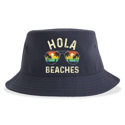 Hola Beaches Funny Aloha Beach Shirt Family Summer Vacation Sustainable Bucket Hat