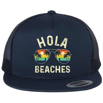 Hola Beaches Funny Aloha Beach Shirt Family Summer Vacation Flat Bill Trucker Hat