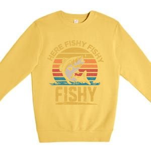 Herefishy Bass Fishing Funny Dad Gift Premium Crewneck Sweatshirt