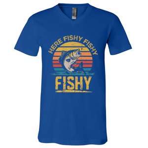 Herefishy Bass Fishing Funny Dad Gift V-Neck T-Shirt