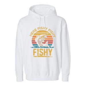 Herefishy Bass Fishing Funny Dad Gift Garment-Dyed Fleece Hoodie