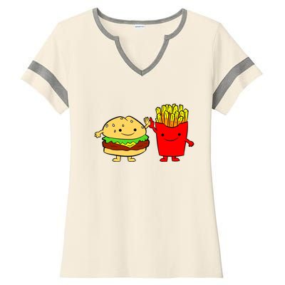 Hamburger Burger Fast Food French Fries Ladies Halftime Notch Neck Tee