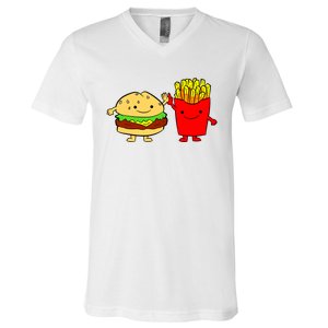 Hamburger Burger Fast Food French Fries V-Neck T-Shirt