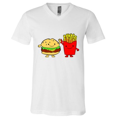 Hamburger Burger Fast Food French Fries V-Neck T-Shirt