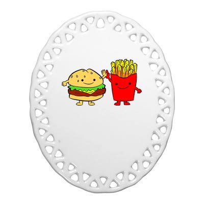 Hamburger Burger Fast Food French Fries Ceramic Oval Ornament