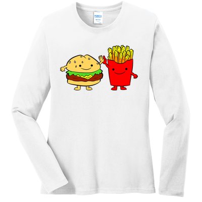 Hamburger Burger Fast Food French Fries Ladies Long Sleeve Shirt