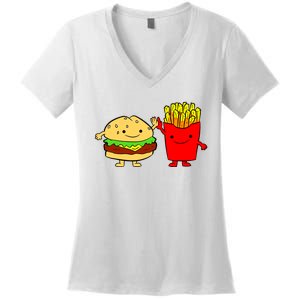 Hamburger Burger Fast Food French Fries Women's V-Neck T-Shirt