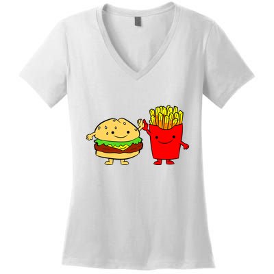 Hamburger Burger Fast Food French Fries Women's V-Neck T-Shirt