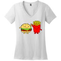 Hamburger Burger Fast Food French Fries Women's V-Neck T-Shirt