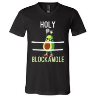 Holy Blockamole Funny Volleyball Block Avocado V-Neck T-Shirt