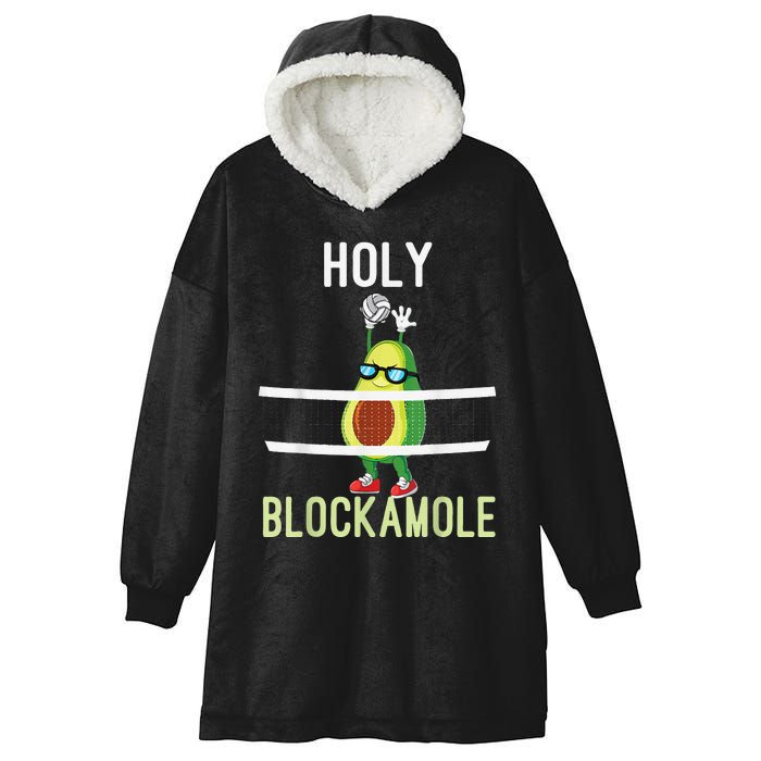 Holy Blockamole Funny Volleyball Block Avocado Hooded Wearable Blanket