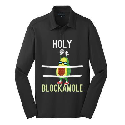 Holy Blockamole Funny Volleyball Block Avocado Silk Touch Performance Long Sleeve Polo