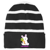 Happy Bunny Funny Striped Beanie with Solid Band