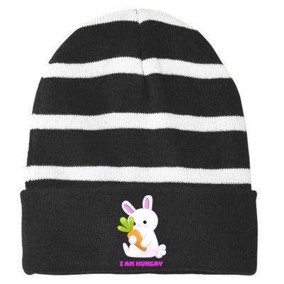 Happy Bunny Funny Striped Beanie with Solid Band