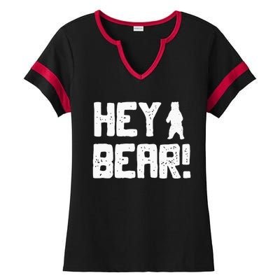 Hey Bear! Funny Hiking Outdoors Black Grizzly Bear Survival Ladies Halftime Notch Neck Tee