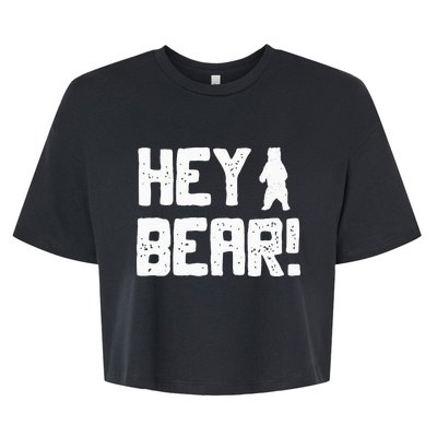 Hey Bear! Funny Hiking Outdoors Black Grizzly Bear Survival Bella+Canvas Jersey Crop Tee