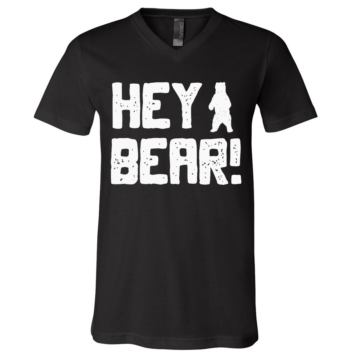 Hey Bear! Funny Hiking Outdoors Black Grizzly Bear Survival V-Neck T-Shirt