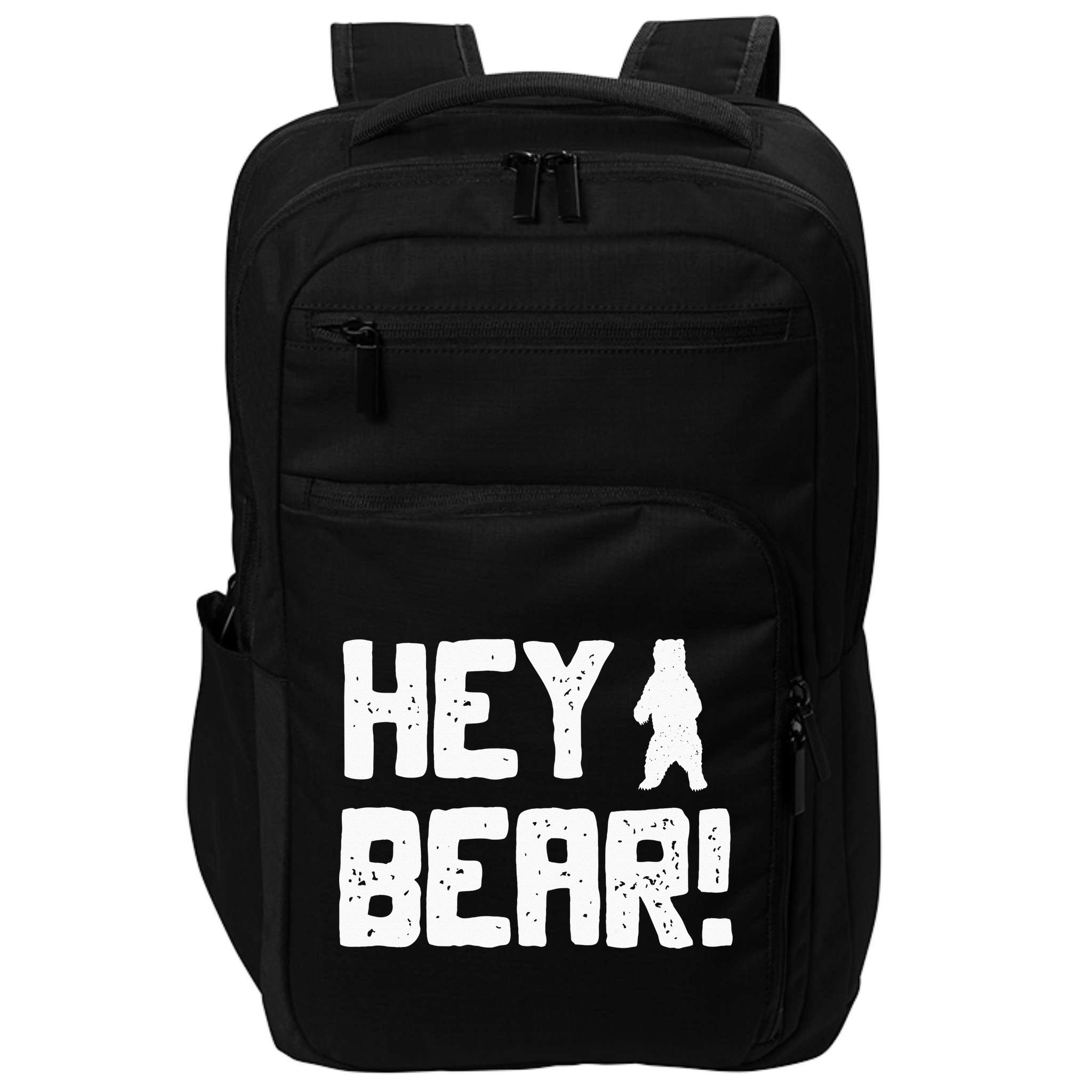 Hey Bear! Funny Hiking Outdoors Black Grizzly Bear Survival Impact Tech Backpack