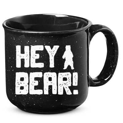 Hey Bear! Funny Hiking Outdoors Black Grizzly Bear Survival 15oz Campfire Ceramic Mug