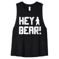 Hey Bear! Funny Hiking Outdoors Black Grizzly Bear Survival Women's Racerback Cropped Tank