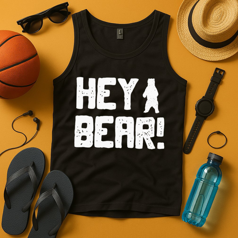 Hey Bear! Funny Hiking Outdoors Black Grizzly Bear Survival Tank Top