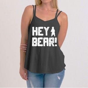 Hey Bear! Funny Hiking Outdoors Black Grizzly Bear Survival Women's Strappy Tank