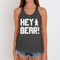 Hey Bear! Funny Hiking Outdoors Black Grizzly Bear Survival Women's Knotted Racerback Tank