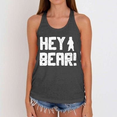 Hey Bear! Funny Hiking Outdoors Black Grizzly Bear Survival Women's Knotted Racerback Tank