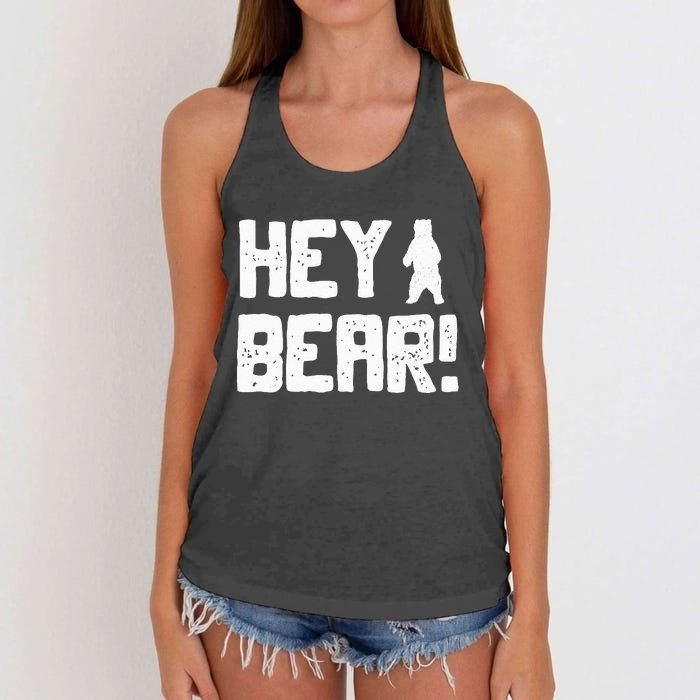 Hey Bear! Funny Hiking Outdoors Black Grizzly Bear Survival Women's Knotted Racerback Tank