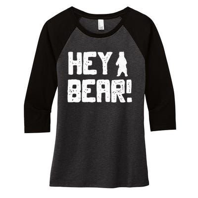 Hey Bear! Funny Hiking Outdoors Black Grizzly Bear Survival Women's Tri-Blend 3/4-Sleeve Raglan Shirt