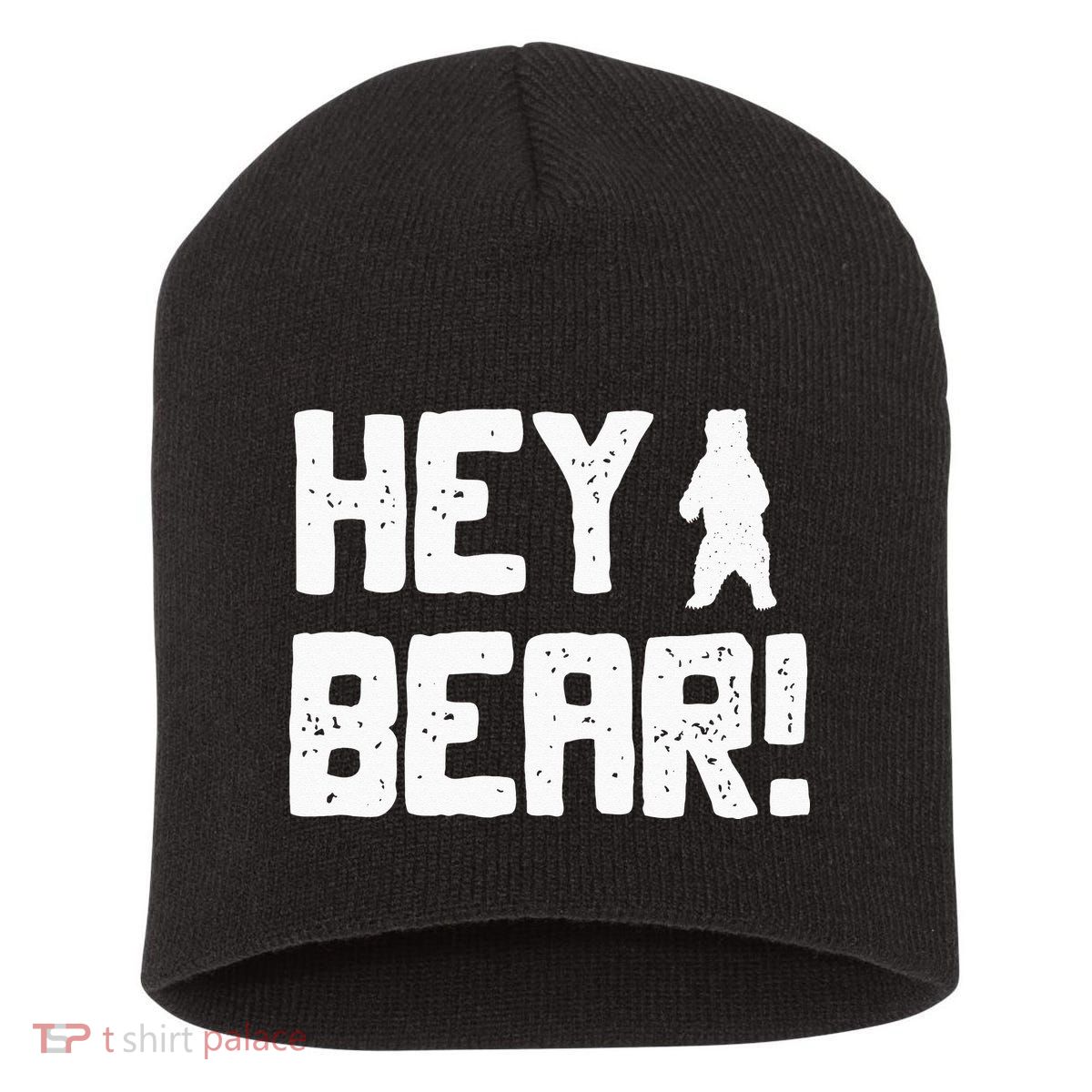 Hey Bear! Funny Hiking Outdoors Black Grizzly Bear Survival Short Acrylic Beanie