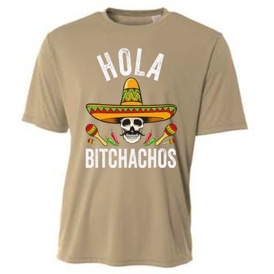 Hola Bitchachos Funny Mexican Skull Cinco De Mayo Cooling Performance Crew T-Shirt